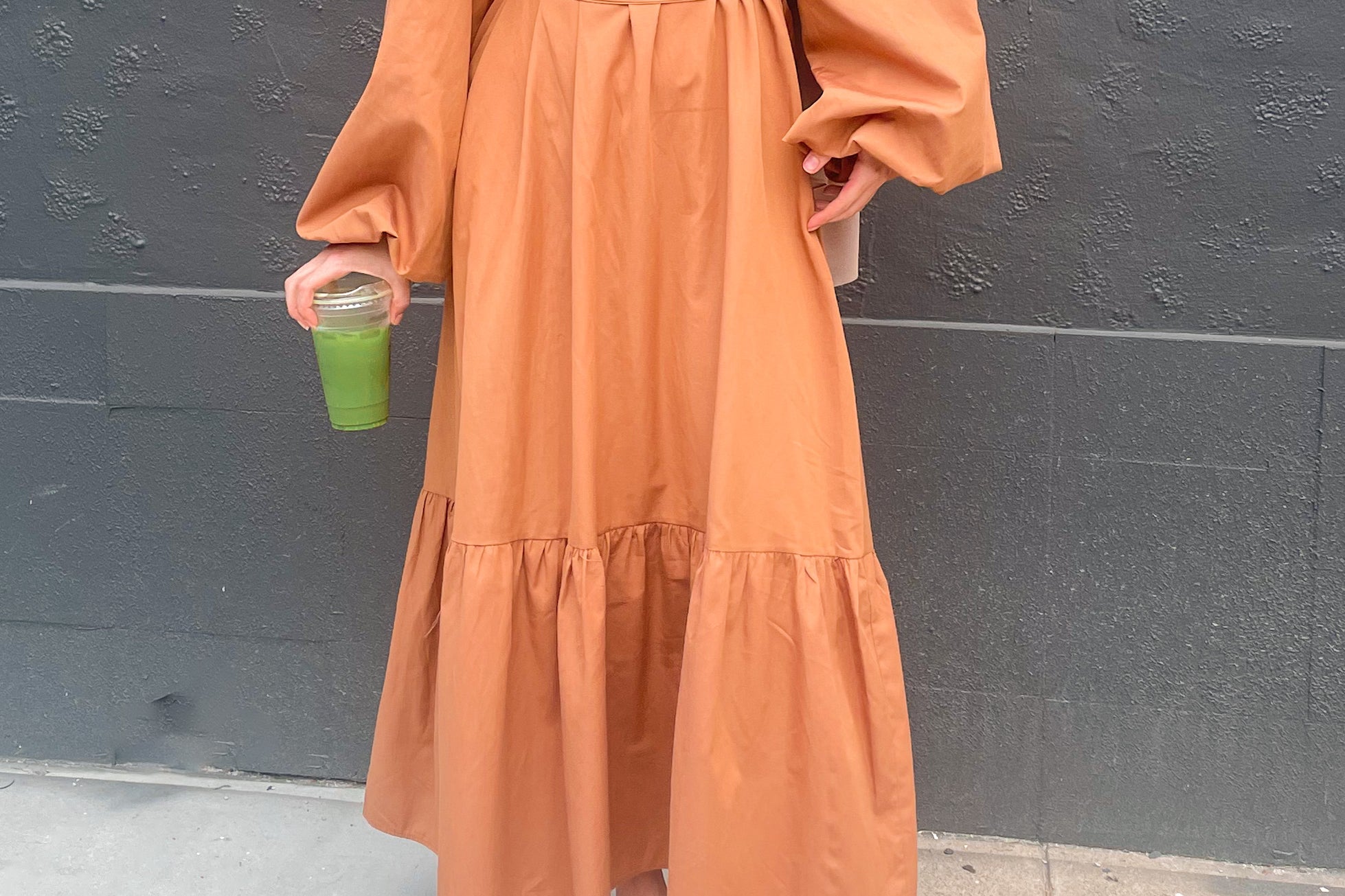 orange balloon sleeve dress Zara Cotton Balloon Sleeve Tiered Ruffle Midi Button Shirt Dress Floral Orange S