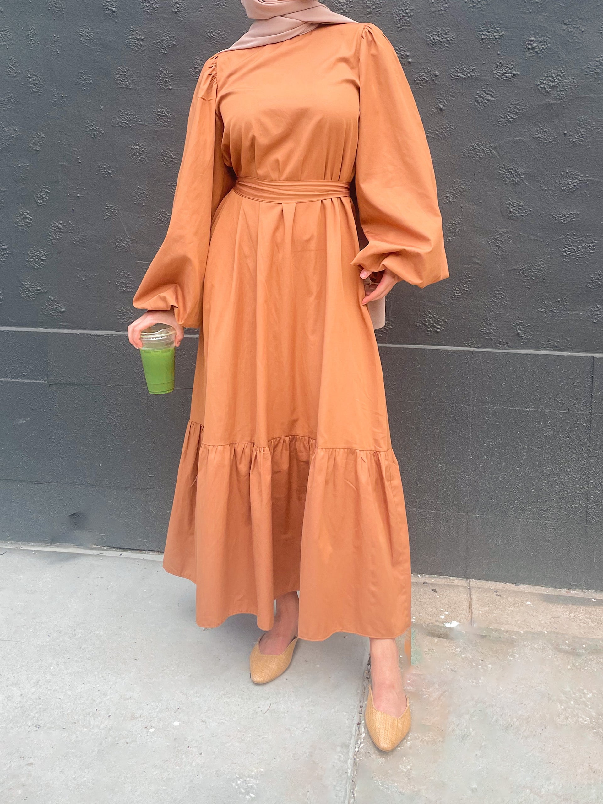 orange balloon sleeve dress ASOS DESIGN satin balloon sleeve high neck maxi dress in orange